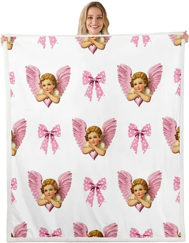 Miniatura 32 de Manta de vellón de ballet para niña, manta de ensueño con lazo rosa de princesa bailarina para sofá de adultos, manta suave kawaii a rayas círculos