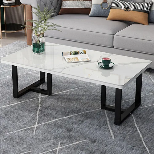 Miniatura 8 de Mesa auxiliar rectangular de mármol sintético, escritorio de vidrio templado y patas de metal, moderna mesa de té, mesa de té para sala de estar