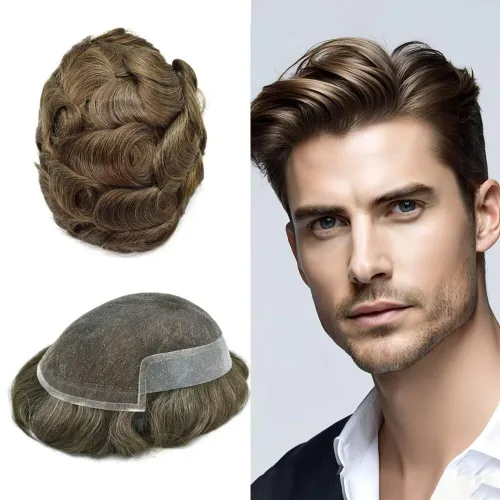Miniatura 24 de FACE MIRACLE - Tupé frontal de encaje francés para hombres, sistema de reemplazo de cabello humano de encaje con pieza de pelo de poliuretano