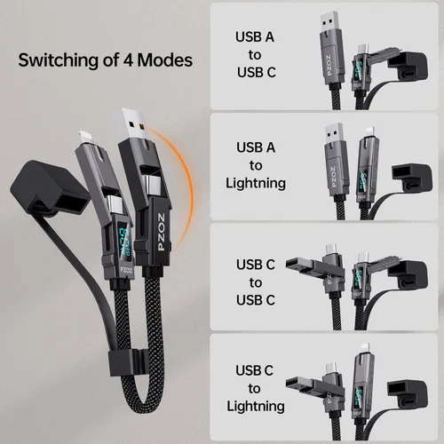 Miniatura 2 de pzoz Cable de carga múltiple llavero cable de carga con pantalla LED, 4 en 1 Multi USB C de carga rápida Combo Lightning/Tipo C/USB A/USBC
