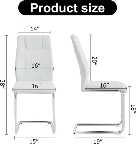 Miniatura 2 de gopop Juego de 4 sillas de comedor, de piel sintética blanca con marco de metal cromado chapado, sillas modernas de cocina con asiento acolchado