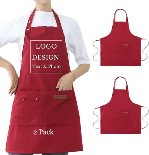 Miniatura 7 de Delantal personalizado para hombres y mujeres, delantales de lona de cocina personalizados con bolsillos, nombre, texto, logotipo, imagen Negro-1