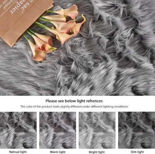 Miniatura 8 de ORINOVA Alfombras de pelo sintético lavable de color gris plateado claro para dormitorio, alfombra de felpa para sala de estar, alfombra
