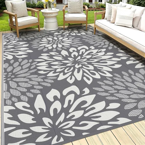 Miniatura 33 de HEBE Alfombra de Exterior Impermeable 6x9, Alfombra de Paja de Plástico Alfombra de Camping, Alfombras de Patio Exterior Reversibles Tapete para RV