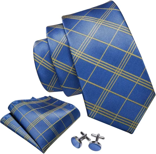 Miniatura 231 de Barry.Wang Juego de corbatas para hombre, corbata de seda a rayas, tejido a cuadros, gemelos formales, negocios, boda