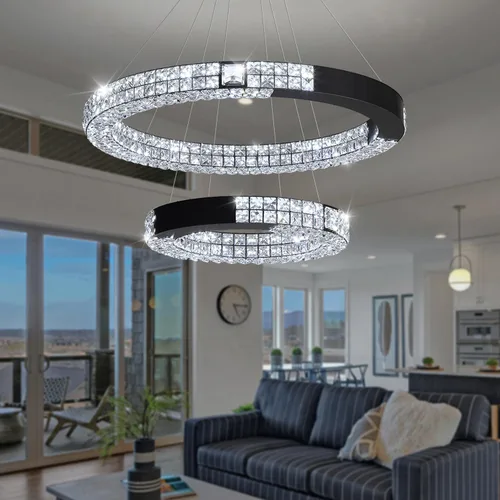 Miniatura 4 de Candelabro LED de anillo dorado para sala de estar, comedor y dormitorio, lámparas de cristal modernas, iluminación colgante, lámparas ajustables