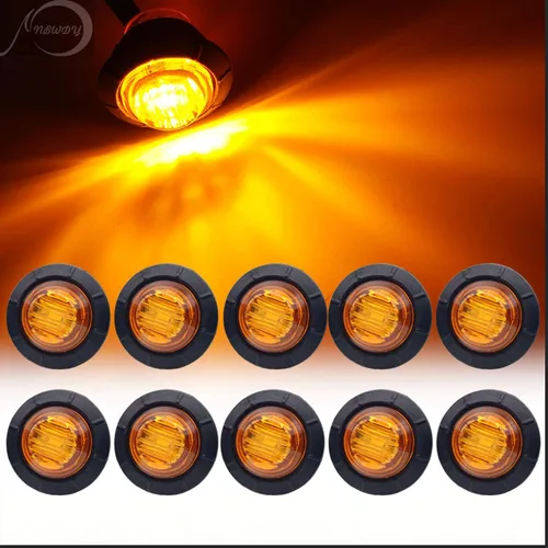 10 luces LED redondas ámbar de 3/4 pulgadas, marcador LED delantero y trasero, luces de marcador de remolque para remolque, camión, caravana,