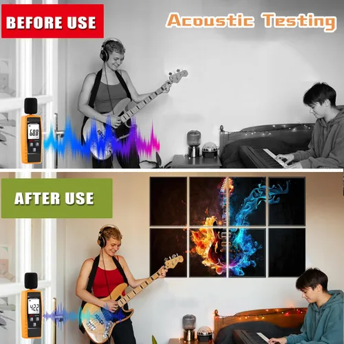 Miniatura 4 de KIOSSUT 8 piezas de arte de pared de guitarra, decoración musical, panel absorbente de sonido para dormitorio, oficina, sala de estar Arte