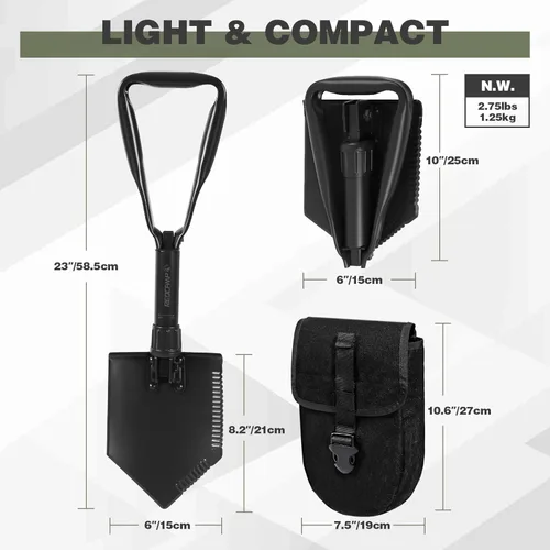 Miniatura 3 de REDCAMP Pala Plegable de Supervivencia para Camping de 23" con Funda, Pala Táctica de Acero al Manganeso de Servicio Pesado con Mango de Tres