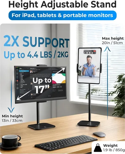 Miniatura 2 de COOPER TabStand, Soporte para iPad de 20" de Alto para Escritorio, Soporte de Monitor Portátil hasta 17" Soporta 4.4 lb, Soporte de Escritorio
