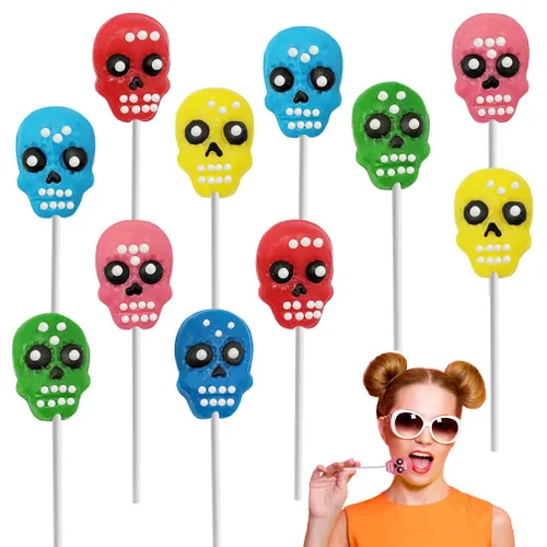 Miniatura 6 de Fruidles Paletas de calavera de Halloween para el Día de los Muertos, envueltas individualmente (paquete de 12)