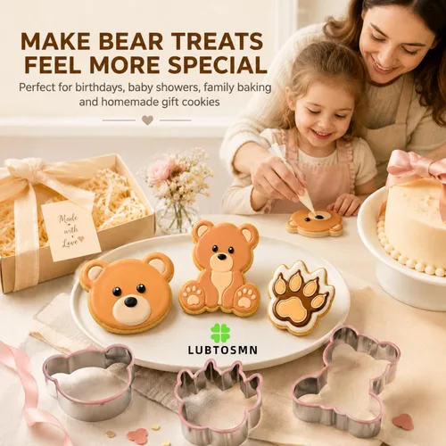 Miniatura 8 de LUBTOSMN Juego de cortador de galletas de oso - 3 piezas: cabeza de oso, patas y lavavajillas, formas seguras para baby shower y horneado