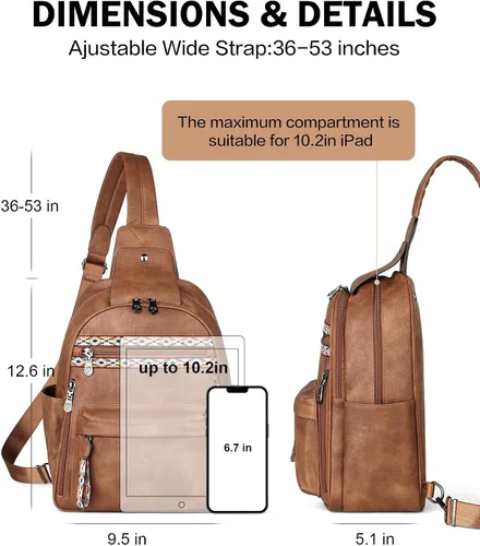 Miniatura 5 de FADEON Bolso bandolera grande para mujer, bolso cruzado de cuero de diseñador antirrobo, riñoneras RFID para viajes