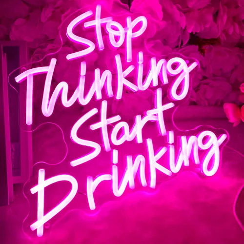 Miniatura 3 de Planzo Letrero de neón con texto en inglés "Stop Thinking Start Drink" para decoración de pared, para el hogar, bar, pub, bistró, hombre, cueva