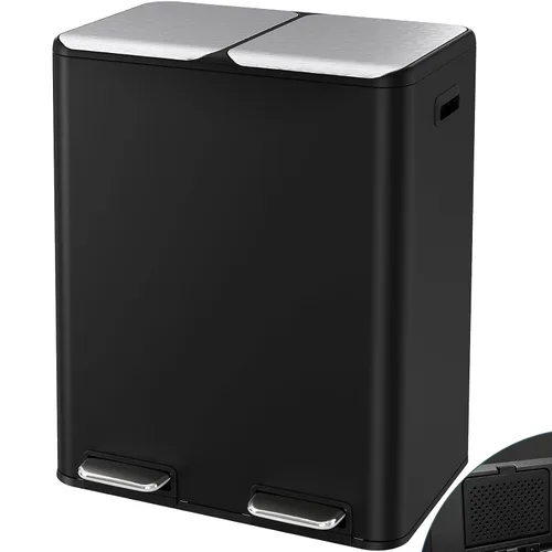 Miniatura 11 de Arlopu Cubo de basura doble de 16 galones con 2 cajas integradas para control de olores, cubo de basura de cocina manos libres, cubo de basura