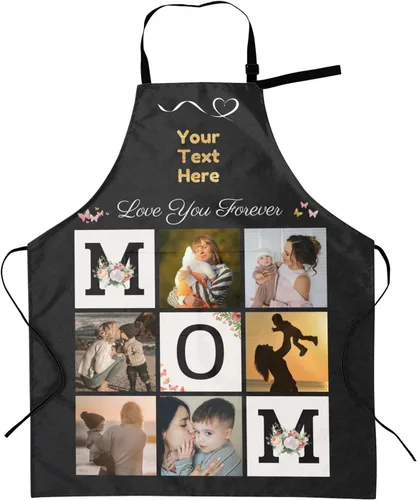 Miniatura 29 de Delantales personalizados con dos bolsillos para mujeres y hombres, delantales personalizados impresos con texto fotográfico para cocinero de cocina