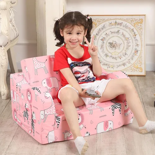 Miniatura 4 de MOMCAYWEX Sofá para niños, sofá de espuma abatible 2 en 1, silla plegable suave para jugar, color rosa