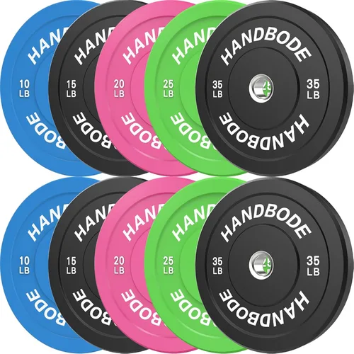 Miniatura 24 de HANDBODE Juego de discos de peso de 2 pulgadas de alto rebote, juego de discos olímpicos de 45/100/160/190/260/300 libras, juego de discos