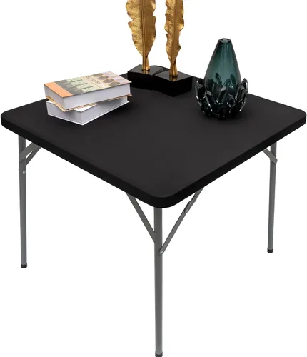 Miniatura 7 de NEWISHER Mantel cuadrado ajustable para mesa de cóctel, color blanco, de elastano, elástico, 36 x 36 pulgadas