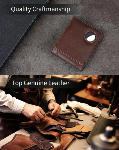 Miniatura 42 de Swallowmall AirTag Billetera para hombre con bloqueo RFID, de piel auténtica, plegable, para AirTag con 1 ventana de identificación, 13 tarjeteros