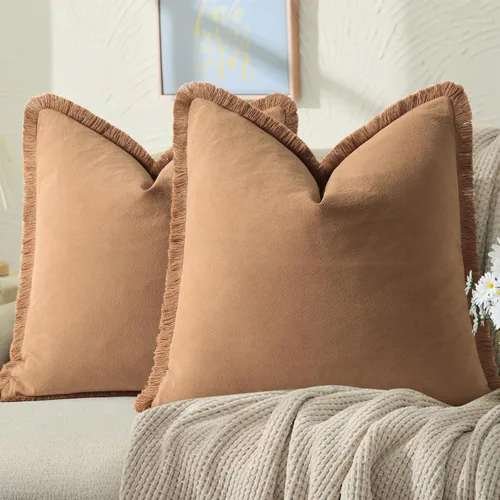 Miniatura 9 de ZWJD Juego de 2 fundas de almohada de 16 x 16 pulgadas, color beige, con flecos, de algodón, decorativas, cuadradas, para sofá, cama, sala de estar