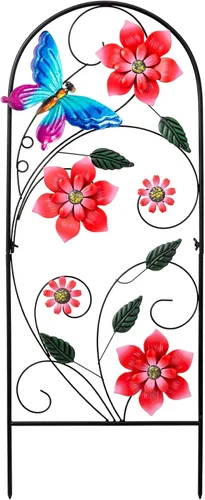YEAHOME Estacas Decorativas de Jardín de 34 Pulgadas, Decoración de Jardín al Aire Libre de Metal con Flores y Mariposas, Decoración de Jardinería