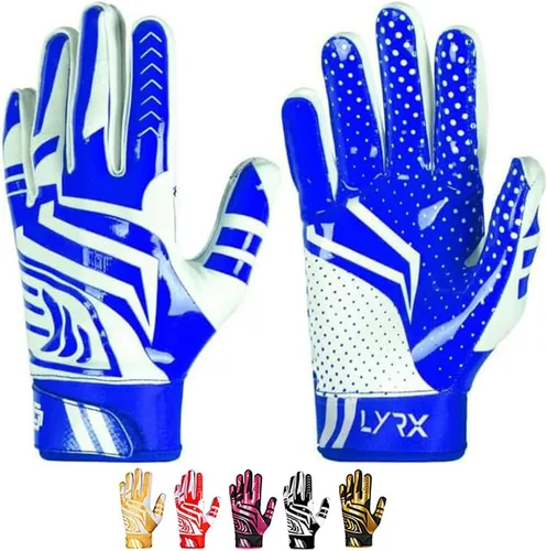 Miniatura 16 de Guantes de receptor de fútbol profesional LYRX con palma de silicona óptima, agarre antideslizante, control ultra adhesivo, deportivo, ligero