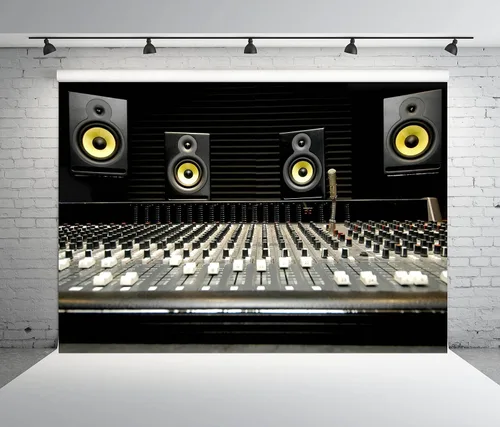 Miniatura 3 de BELECO Telón de fondo de altavoz de música de tela de 5 x 3 pies para fotografía, consola de mezcla, altavoz Boombox, estudio de grabación, fondo