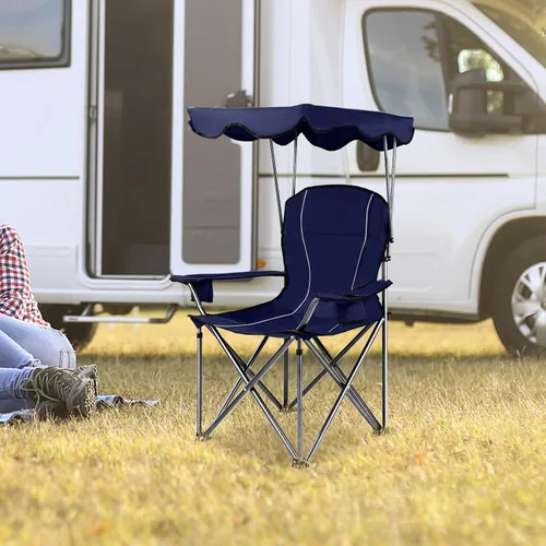 Miniatura 7 de Goplus Silla de camping con toldo plegable, con soporte para sombrilla y bolsa de transporte, silla portátil para adultos para playa, viajes al aire