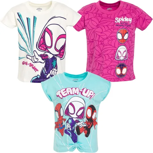 Marvel Spidey and His Amazing Friends Spider-Man Miles Morales Ghost-Spider Girls - Paquete de 3 camisetas para niños pequeños