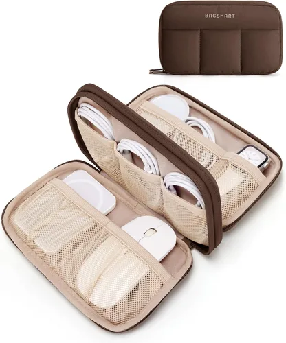 Miniatura 10 de BAGSMART Organizador de Electrónicos Estuche de Viaje, Almacenamiento de Cables para Cargadores Cables Teléfonos, Bolsa Compacta de Accesorios Beige