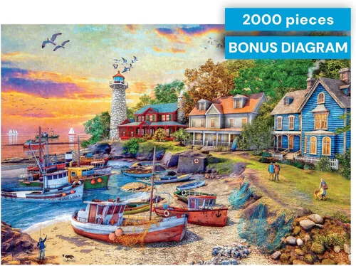 Miniatura 8 de Buffalo Games Dominic Davison American Harbor Town - Rompecabezas de 2000 piezas - 38.5 x 26.5 pulgadas, póster incluido - Piezas de corte