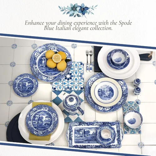 Miniatura 6 de Spode Blue Italian Oval Rim - Bandeja para hornear profunda para servir verduras, cena asada y más 12.5 x 8.75 pulgadas Hecho de porcelana fina
