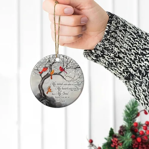 Miniatura 5 de HYTURTLE My Mind Still Talks to You - Adorno de Cerámica Círculo Cardenal - Adorno Navideño Conmemorativo Regalos por la Pérdida de un Ser Querido