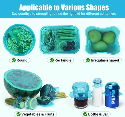 Miniatura 3 de Tapas elásticas de silicona para almacenamiento de alimentos en el refrigerador, fundas elásticas reutilizables para tazones, tazas, latas, frascos