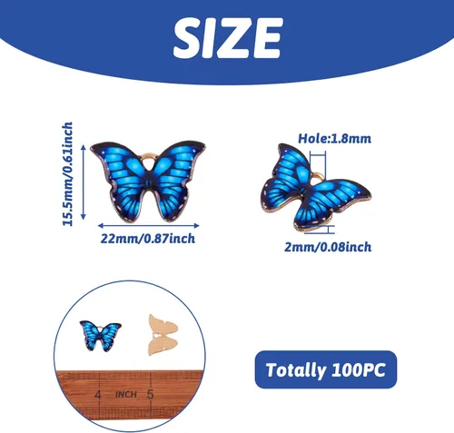 Miniatura 6 de Colgantes de mariposa de aleación impresa con esmalte, Esmalte, No es una piedra preciosa