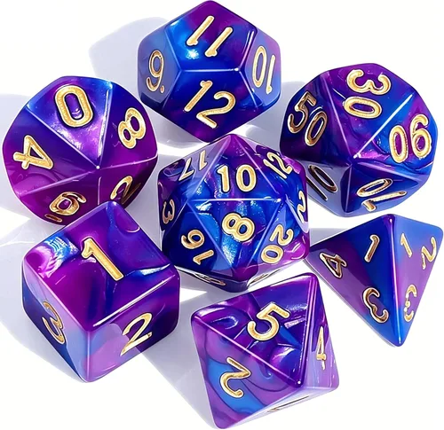 Miniatura 33 de CiaraQ DND - Juego de dados poliédricos con una bolsa de dados negra para juegos de mesa de rol D&D RPG MTG Rojo mezclado azul+purpurina