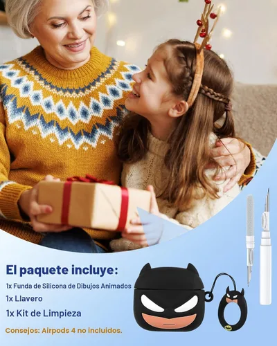 Miniatura 6 de Toyuma Funda para AirPods 4, diseño de dibujos animados kawaii, divertida funda de silicona suave 3D con llavero y kit de limpieza para mujeres