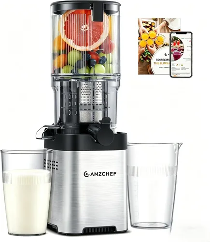 Slow Masticating Juicer with 5.3 Inch Wide Chute, 90oz Large Capacity, Ultra Quiet Cold Press Juicer, High Juice Extraction, Easy to Clean Juicer