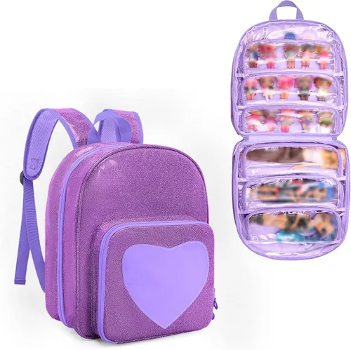 Miniatura 8 de LoDrid Mochila de transporte compatible con todas las muñecas LOL Surprise, estuche de almacenamiento con 6 bolsillos transparentes para organizador