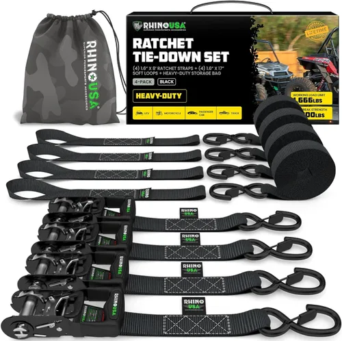 Miniatura 21 de Kit de correas de trinquete de Rhino USA, con resistencia a la rotura de 5,208 lbs - Incluye amarres de trinquete resistentes con asas acolchadas
