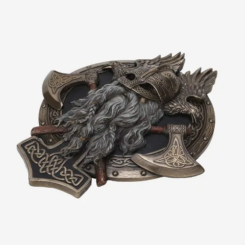 Miniatura 5 de Veronese Design 10 5/8" escultura de Valhalla de la placa de pared vikinga resina bronceada fundida en frío