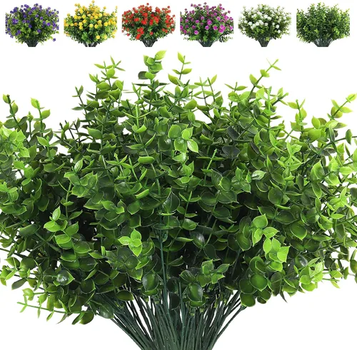 Miniatura 48 de RECUTMS - Flores artificiales, plantas artificiales, resisten los rayos ultravioleta, arbustos sintéticos, para interior y exterior, maceta