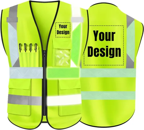 Miniatura 19 de Chaleco de seguridad de alta visibilidad Personaliza tu logotipo chaleco de seguridad protector, Amarillo
