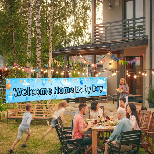 Miniatura 7 de Labakita Cartel de bienvenida a casa para bebé niño, pancarta grande para baby shower, decoración azul para baby shower, revelación de género