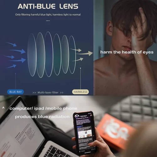 Miniatura 4 de Lentes de bloqueo de luz azul para mujeres y hombres, marco de metal redondo, lentes transparentes para computadora de 1.969 in