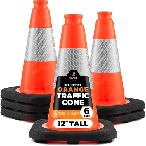 Miniatura 36 de Xpose Safety Conos de tráfico naranjas de 12 pulgadas con collar de 4 pulgadas, paquete de 4 conos de seguridad de plástico PVC multiusos