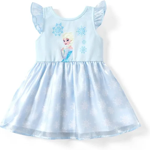 Miniatura 14 de Disney Frozen Elsa Princesa Cenicienta Ariel Jazmín Rapunzel Vestido para bebé/niña, Vestido de manga larga con volantes y superposición de malla