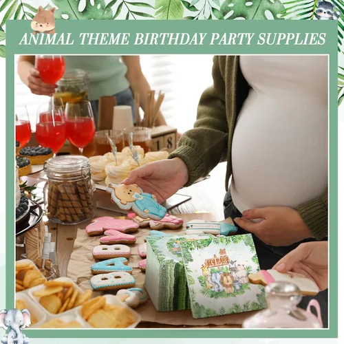 Miniatura 5 de Yeaqee 100 servilletas de baby shower de safari de la selva, servilletas de papel verde salvia, servilletas desechables de 3 capas de vegetación