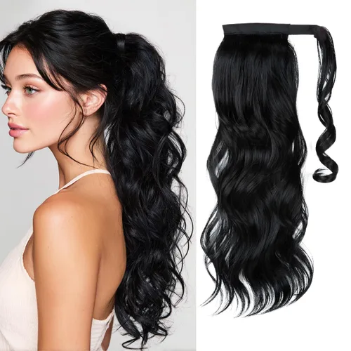 Miniatura 9 de CJL HAIR Extensión de cola de caballo de 18 pulgadas con cabello rizado y ondulado, clip de cola de caballo, peluca sintética falsa para mujeres